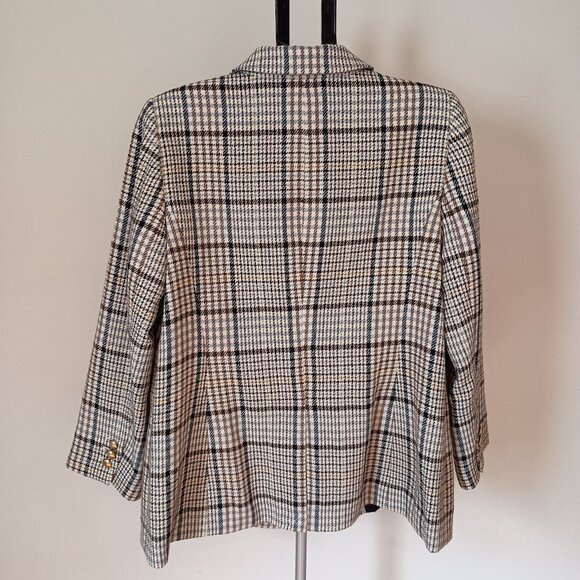 Talbots Plaid Double Breasted Blazer Women’s Navy Brown Cream Size 16P NWT - Picture 14 of 15